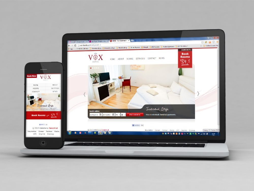 die VOX Hotel Website mit Mobile ansicht und Screendesign